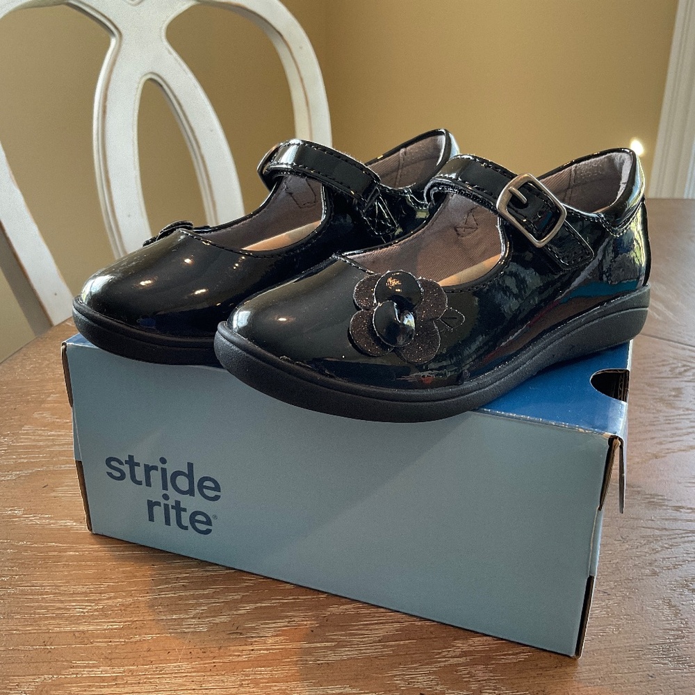 Stride Rite Ava Black Patent Mary Janes Toddler Girl size 9W